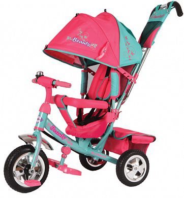 Beauty Велосипед 3-х колесный колеса EVA 8/10 с капюшоном розовый/мятный с 1 года