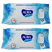 Aura Влажная туалетная бумага Ultra Comfort 120 листов 2 упаковки (голубая упаковка)