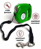 Поводок-рулетка с фонариком 5 м для собак и кошек до 35 кг зеленый R103601