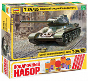 Звезда Советский средний танк Т-34/85 образ 1944г Подарочный набор с клеем и красками 3687ПН с 10 ле