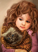 Алмазная картина Девочка с котенком 40х50 см с подрамником YSG3604 с 8 лет