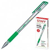 Staff Ручка гелевая эконом, резиновый держатель, набор 12шт, 141825, зеленая