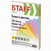 Staff Бумага цветная Profit А4, 80 г/м2 250 л (5 цв х 50 л) пастель 110890