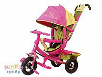 Beauty Велосипед 3-х колесный надувные колеса 8/10 с капюшоном розовый/салатовый с 1 года
