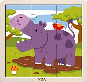 VIGA Пазл для малышей Бегемот 9 деталей (дерево) VG51443 с 1,5 лет