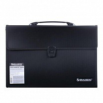 Brauberg Портфель пластиковый 3 отделения, с окантовкой, черный, 390х260х40 мм 221389