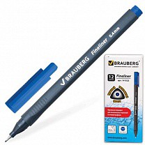 Brauberg Ручка капиллярная Carbon супертонкая 0,4мм, трехгранная, набор 12шт, 141522, синяя