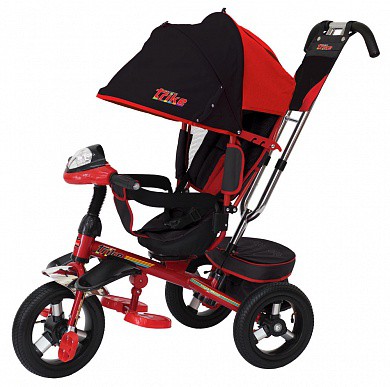 Trike Велосипед 3-х колесный надувные колеса 12/10 с капюшоном, свет, звук Красный с 10 месяцев