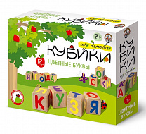 Десятое королевство Кубики деревянные Цветные буквы 12 кубиков 01694 с 3 лет