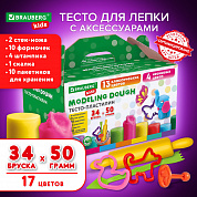 Brauberg Пластилин-тесто для лепки Kids 34 шт 1700 г с аксессуарами 106723